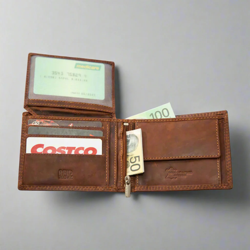 Greenwood Leather Men's Wallet. RFID-Blocking Oil Pull-Up Leather Boutique of Leathers/Open Road
