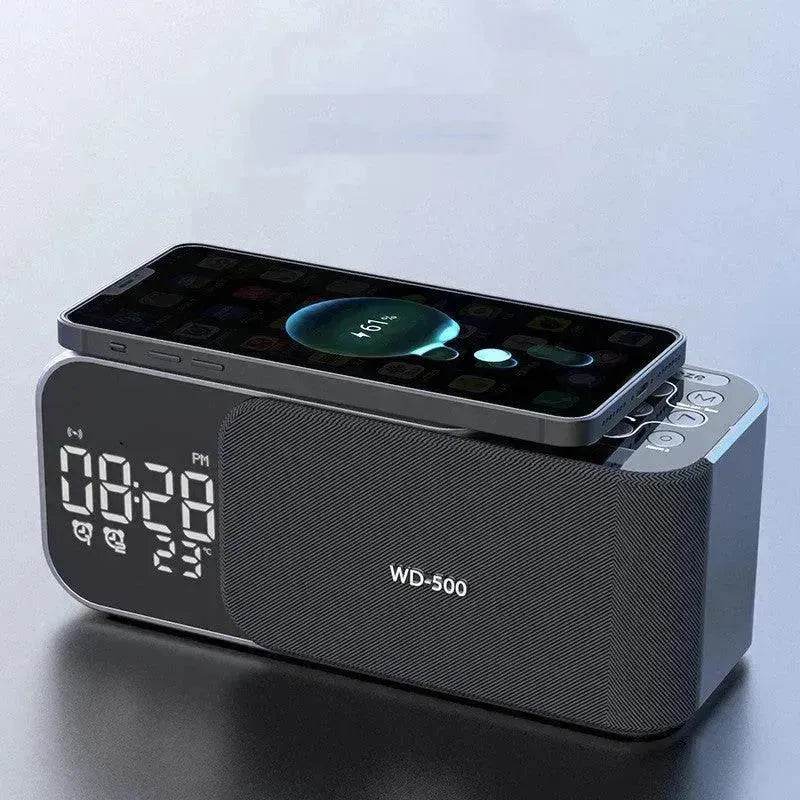 Led Wireless Charging Alarm Clock Fm Radio Bluetooth Speaker With Microphone Temperature Indicator Digital Display Speakers - Velora