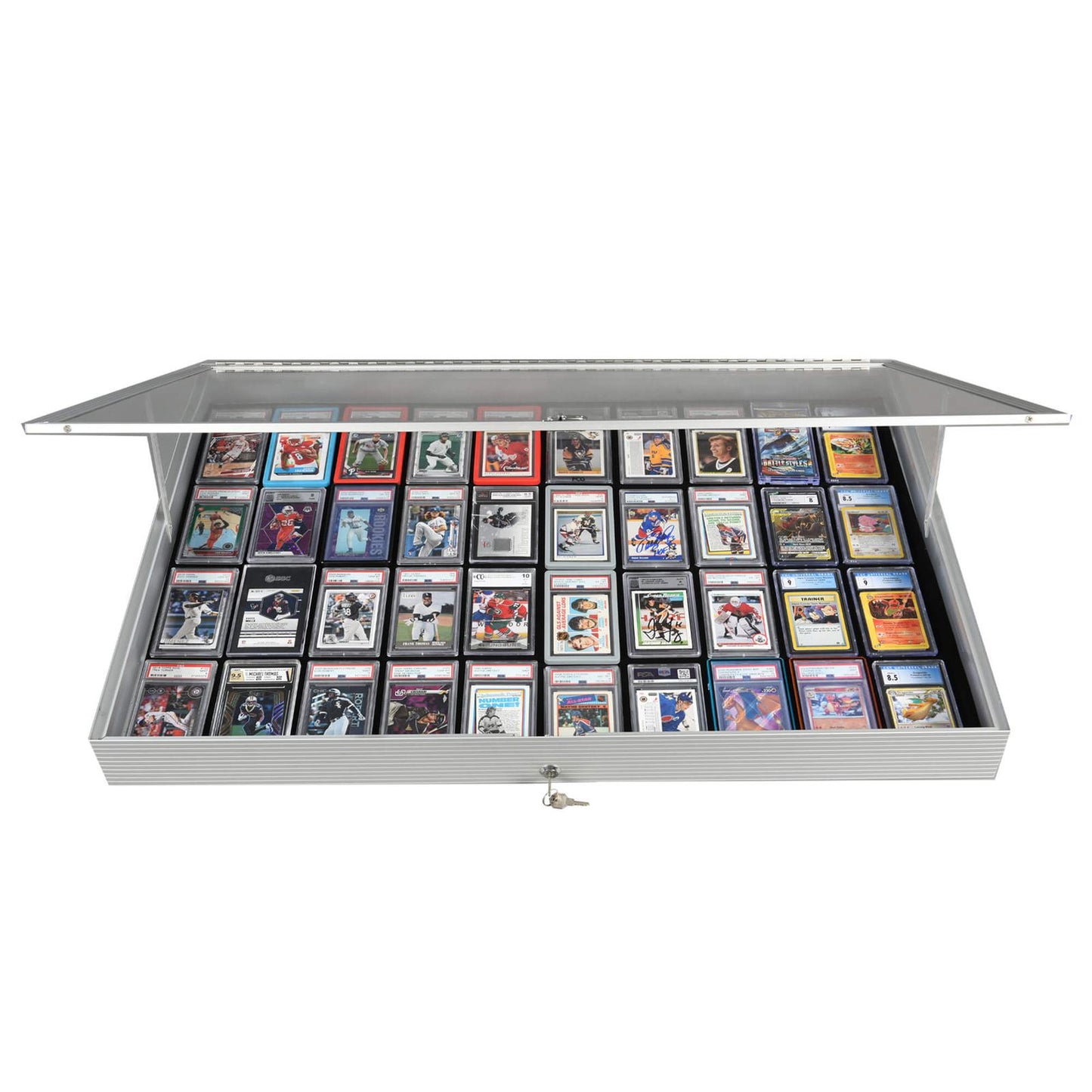 EVORETRO Lockable Aluminum Display Case 36 x 24 x 4" Silver– Secure Showcase for Collectibles