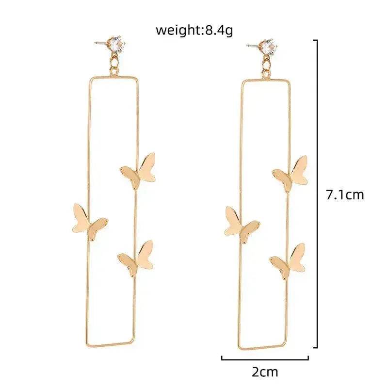 Long Geometric Metal Pop-up Butterfly Stud Drop Earrings - Velora