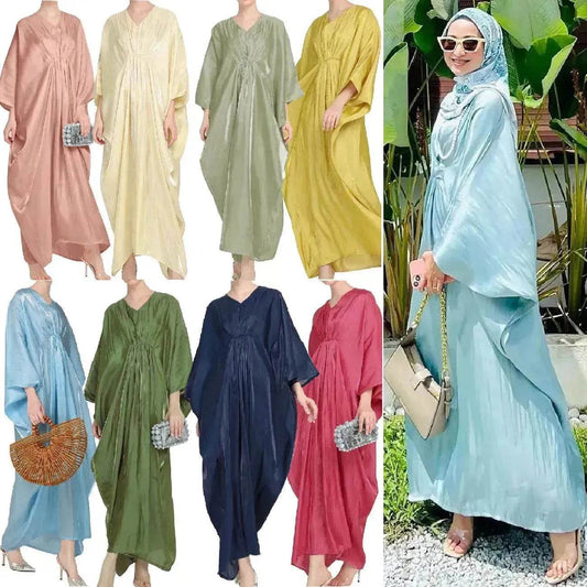 Loose Batwing Long Sleeve Abaya Dress for Arab Dubai Turkey Middle East Women - Velora