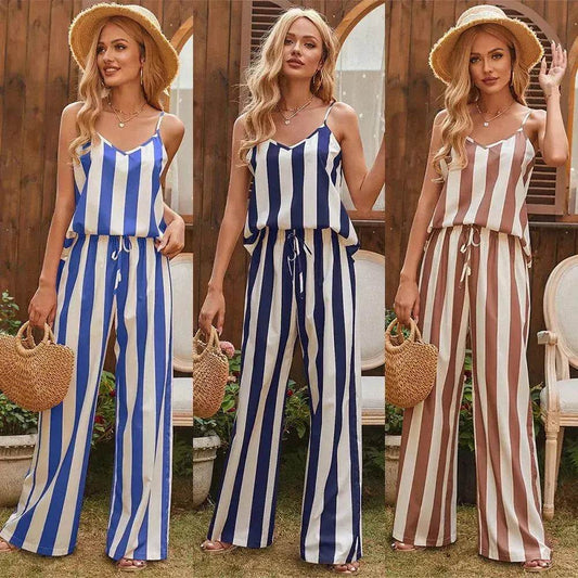 Loose Homewear Striped Small Sling Trousers Woven Suit Women - Velora