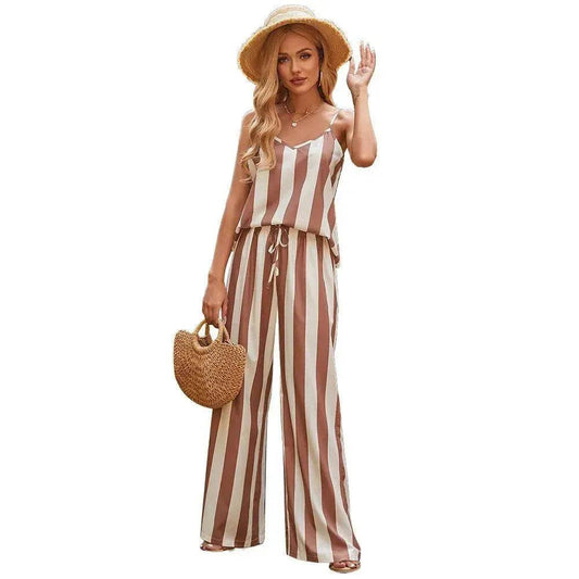 Loose Homewear Striped Small Sling Trousers Woven Suit Women - Velora