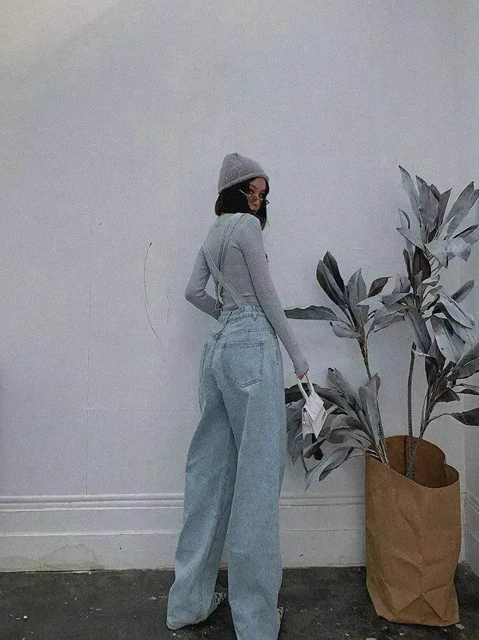 Loose Mopping Denim Overalls Trousers Women Denim Jumper Pant for Women - Velora