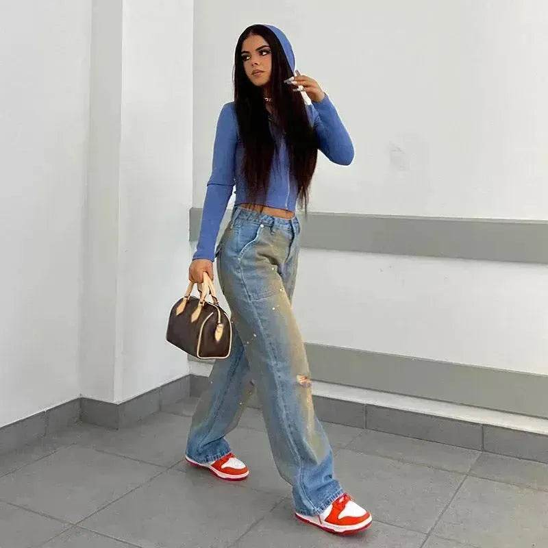 Loose Straight Fashion Street Denim Trousers For Women - Velora
