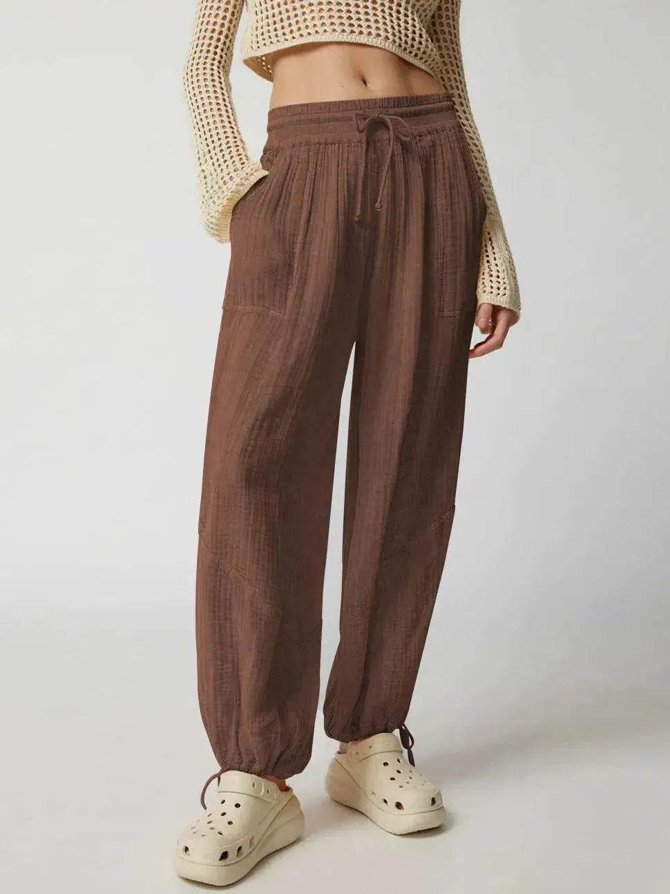Loose Wide Leg Pants Women Drawstring Leggings Trousers - Velora