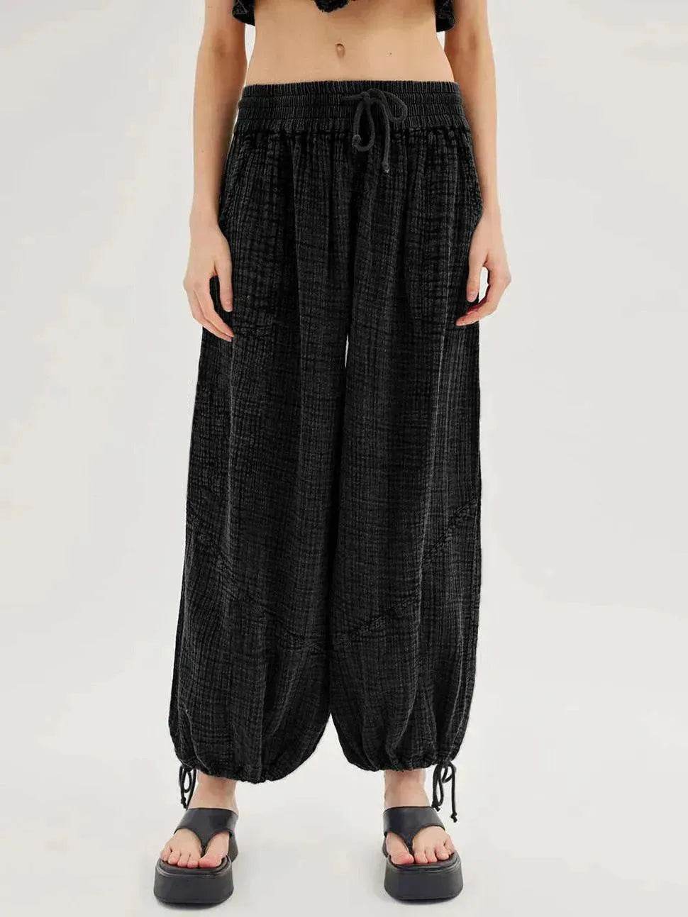 Loose Wide Leg Pants Women Drawstring Leggings Trousers - Velora