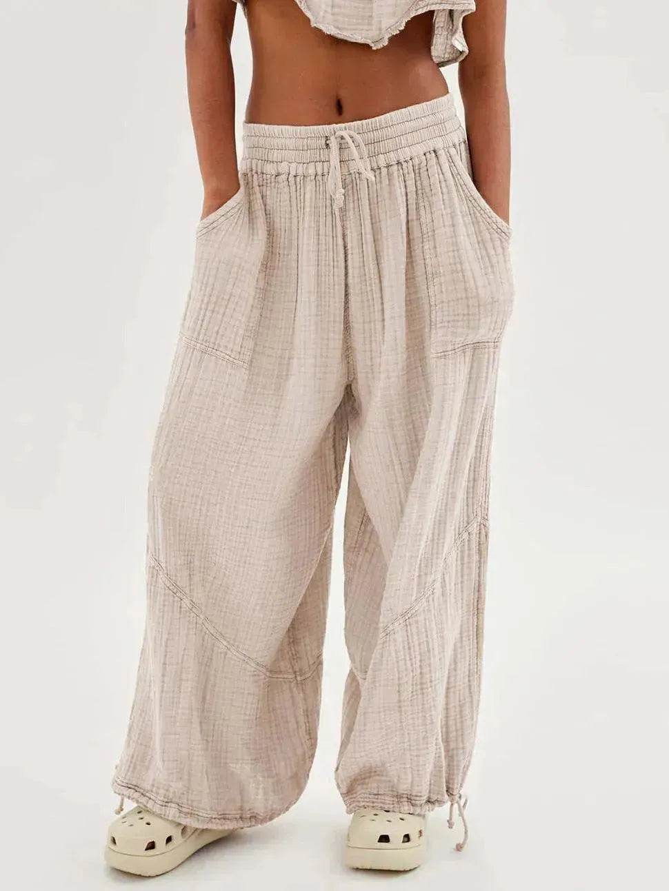 Loose Wide Leg Pants Women Drawstring Leggings Trousers - Velora