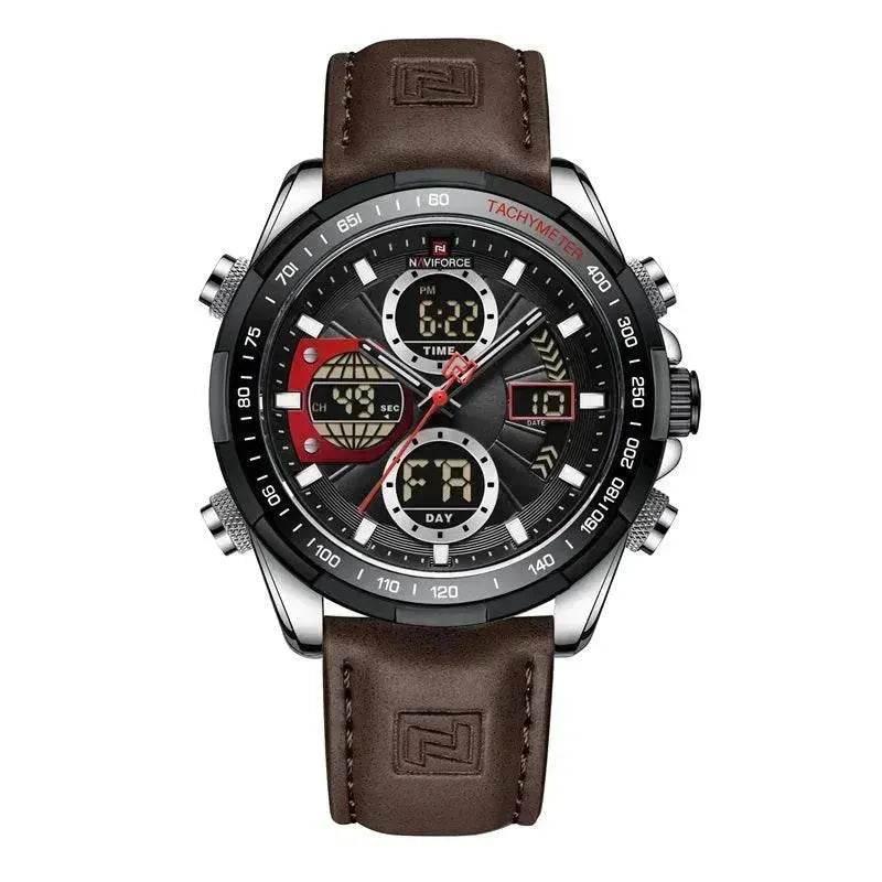 Luxury Men's Waterproof Sports Leather Strap Electronic Multi-function Watch - Velora