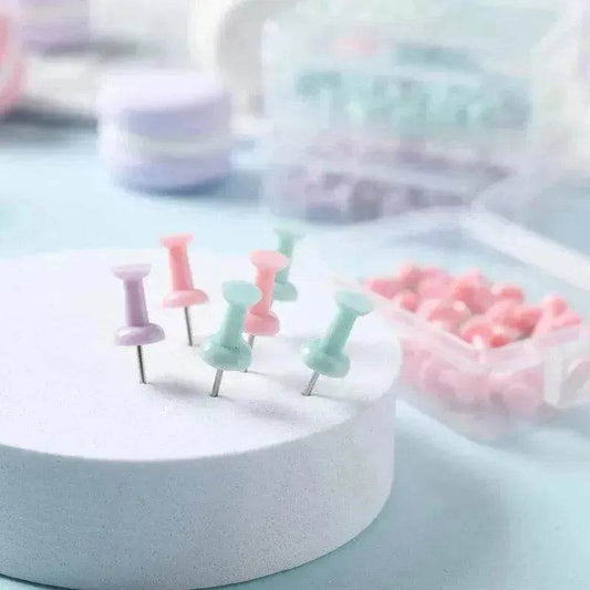 Macaron Color Boxed Push Pin Simple Creative Large Small Size Plastic Pushpin Office Supplies - Velora