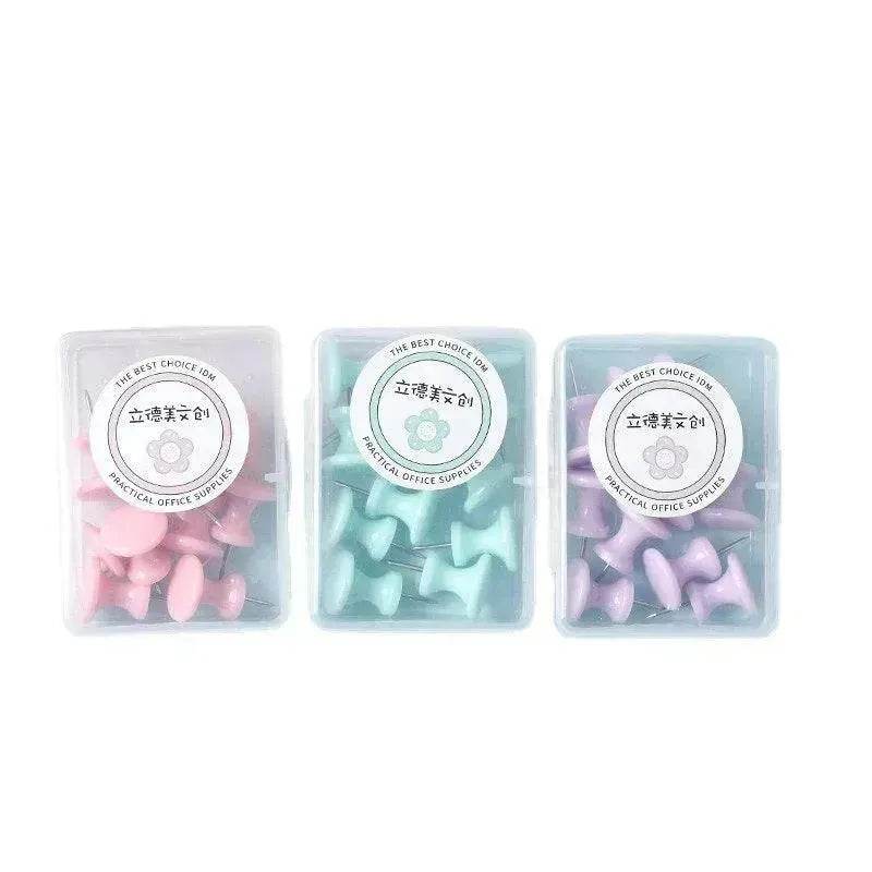Macaron Color Boxed Push Pin Simple Creative Large Small Size Plastic Pushpin Office Supplies - Velora