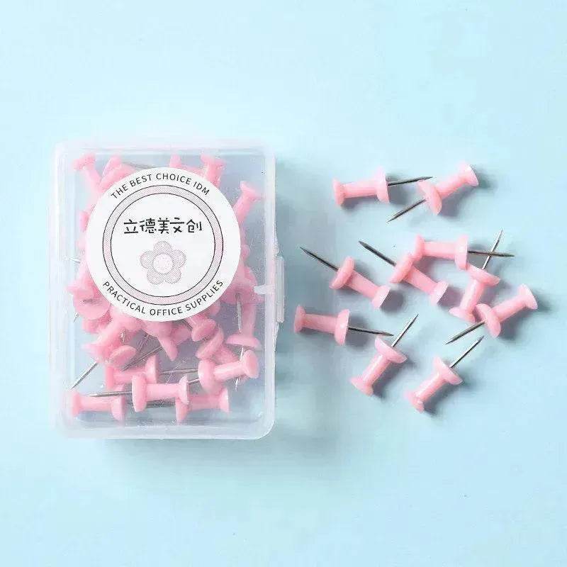 Macaron Color Boxed Push Pin Simple Creative Large Small Size Plastic Pushpin Office Supplies - Velora