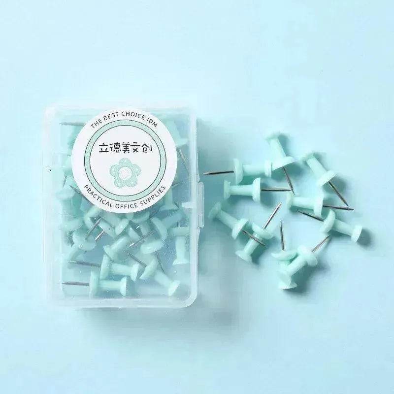 Macaron Color Boxed Push Pin Simple Creative Large Small Size Plastic Pushpin Office Supplies - Velora