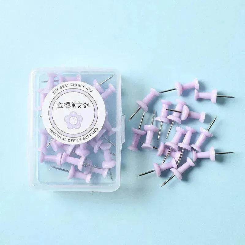 Macaron Color Boxed Push Pin Simple Creative Large Small Size Plastic Pushpin Office Supplies - Velora