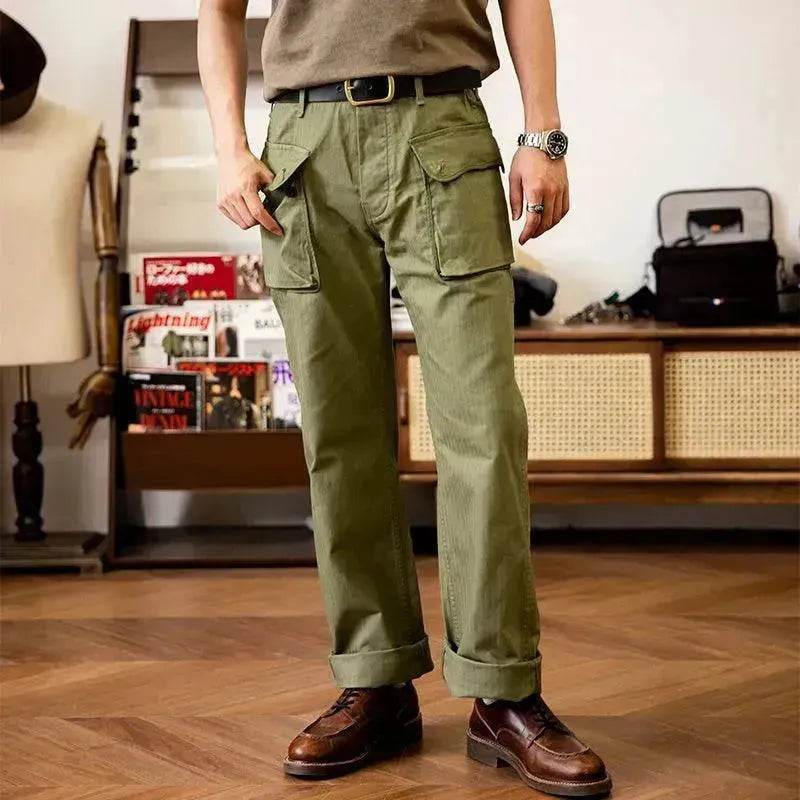 Men's Army Green Loose Straight Wide-leg Casual Pants - Velora