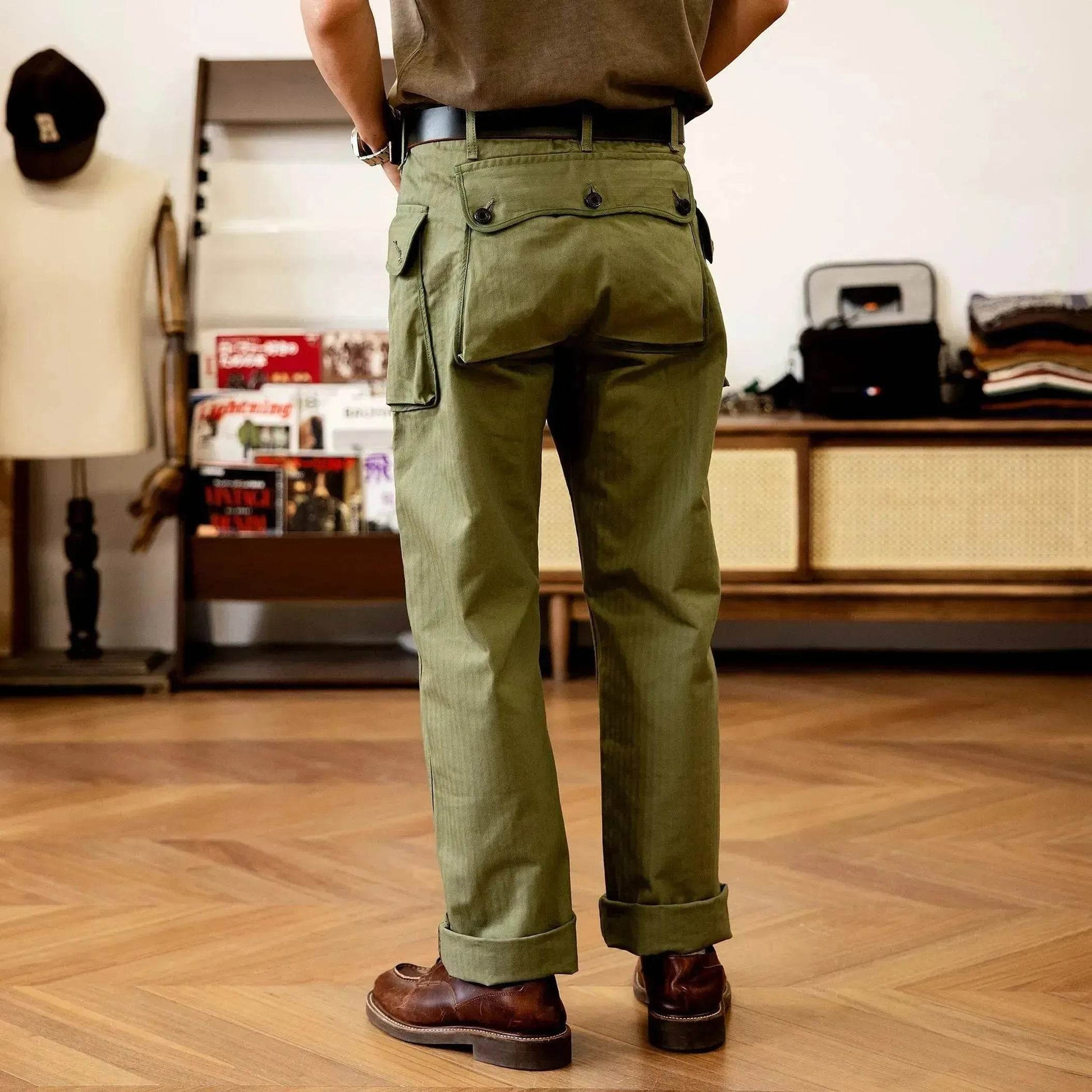 Men's Army Green Loose Straight Wide-leg Casual Pants - Velora
