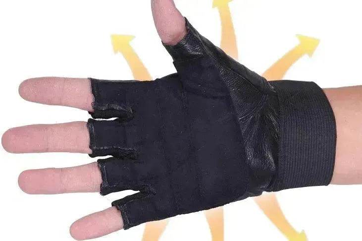Men's PU Leather Motorcycle Riding Weight Lifting Gym Workout Outdoor Fingerless Glove - Velora