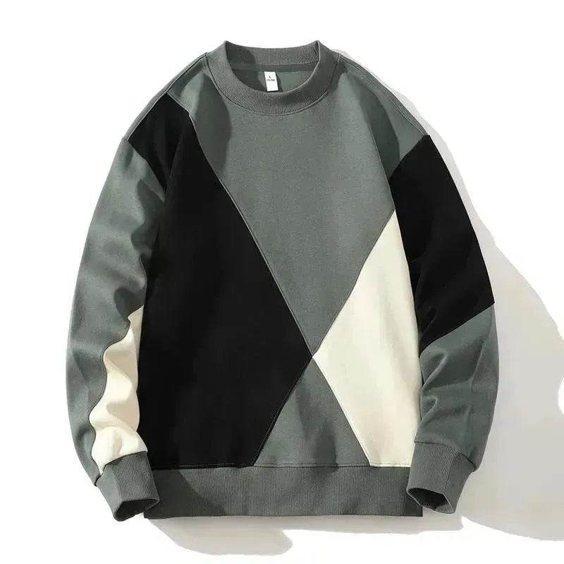 Men's Round Neck Sweater Spring Fashion Loose Breathable Stitching Long Sleeve - Velora