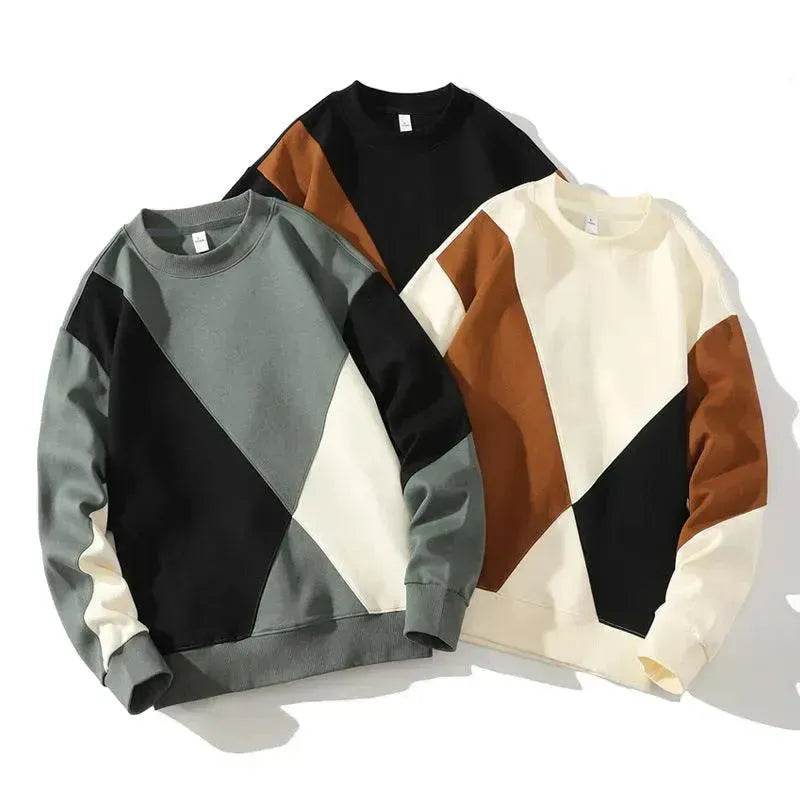 Men's Round Neck Sweater Spring Fashion Loose Breathable Stitching Long Sleeve - Velora