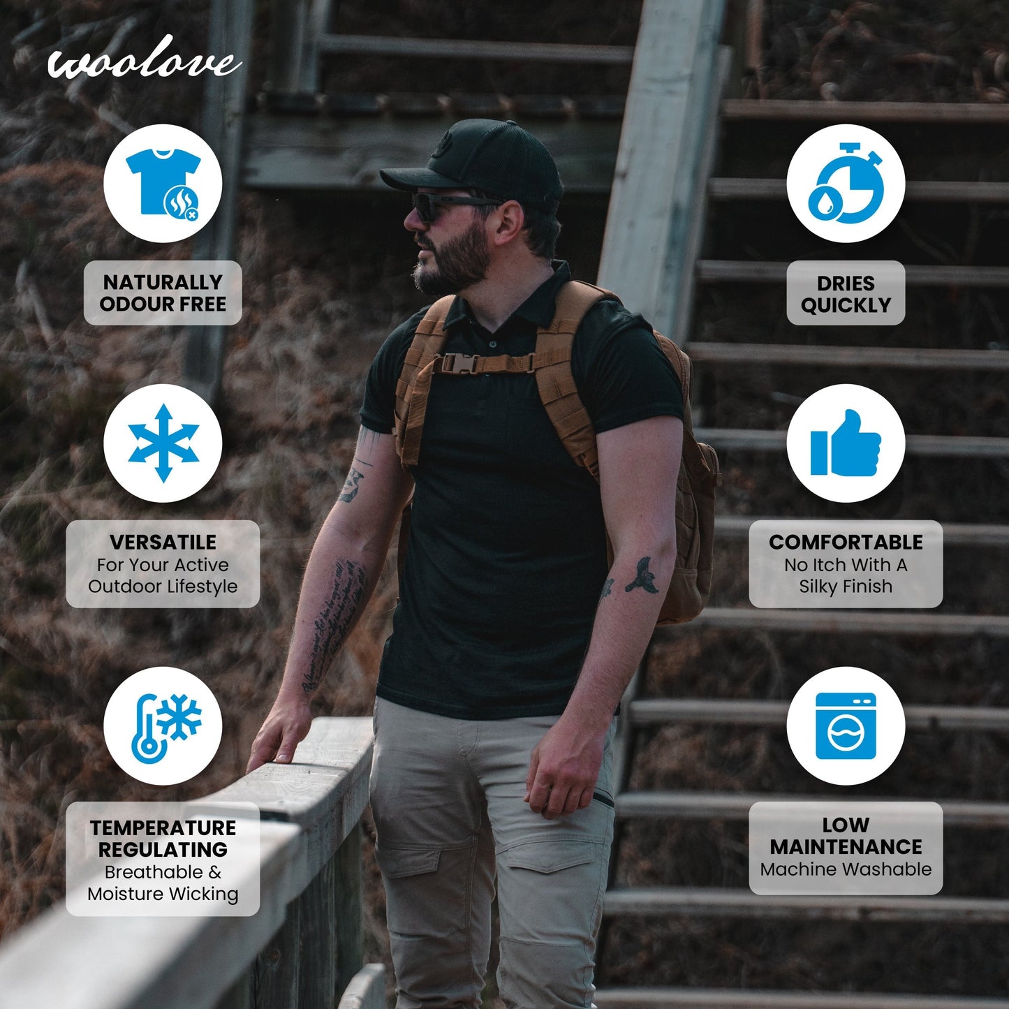 Men's 100% Merino Wool Golf Shirt (with pocket) 175 GSM - Lightweight - Velora