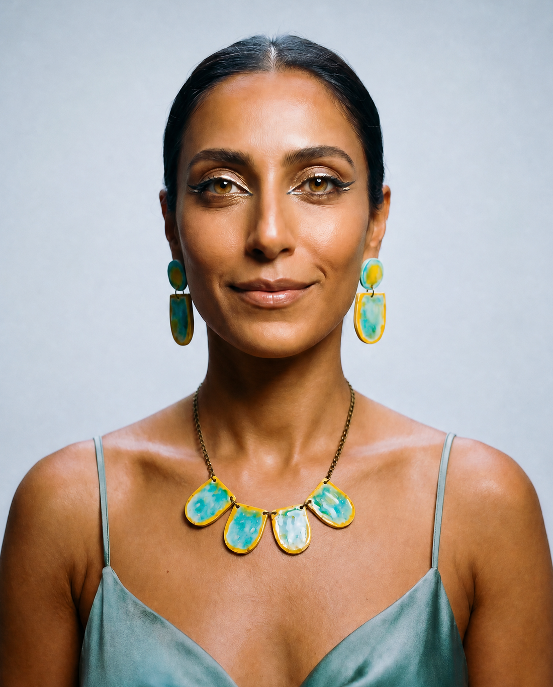 Wearable Art Necklace in Turquoise & Yellow - Velora Luxury Fashion