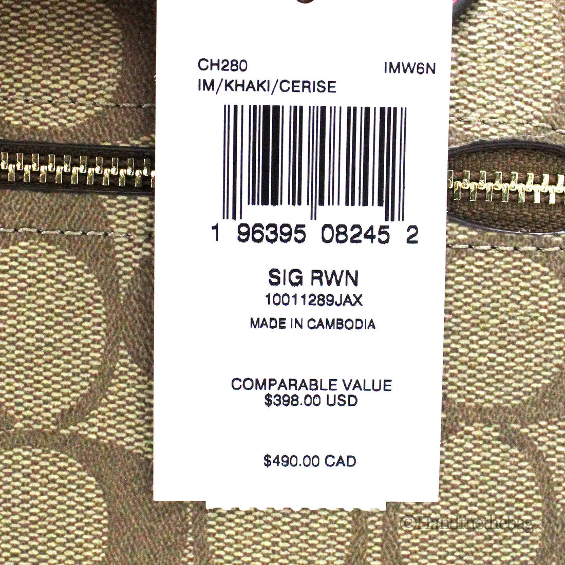 Coach Rowan Khaki Cerise Signature Canvas Medium Satchel Bag