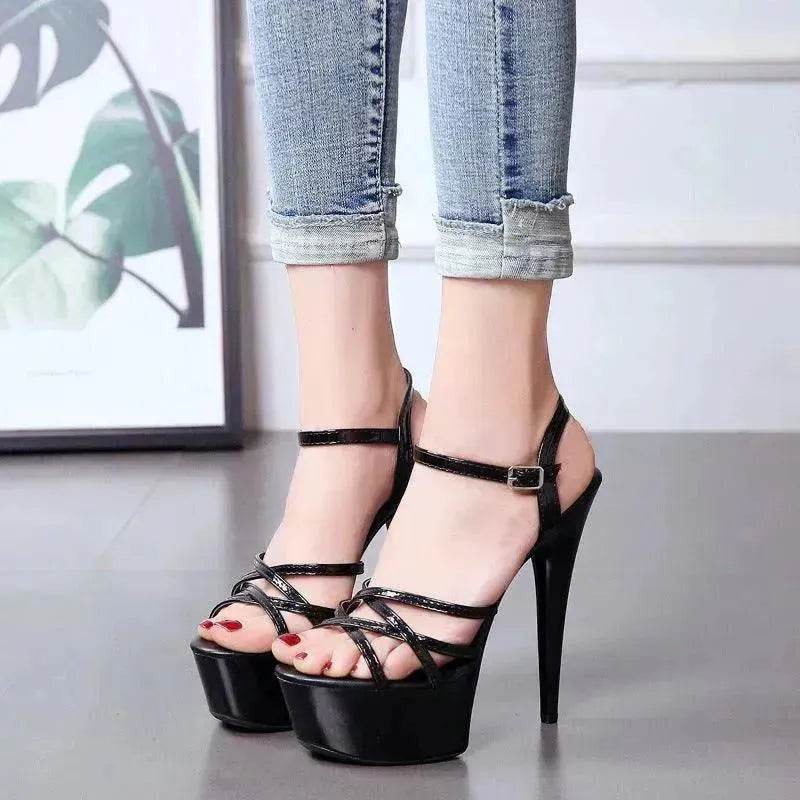 Model High Heels Charming Buckle Women's Shoes 15cm Stiletto - Velora