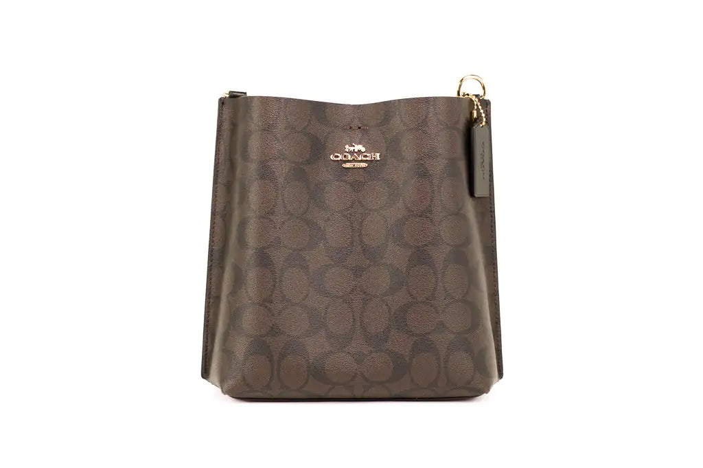 Coach (CA582) Mollie 22 Small Brown Black Coated Canvas Bucket Crossbody Handbag