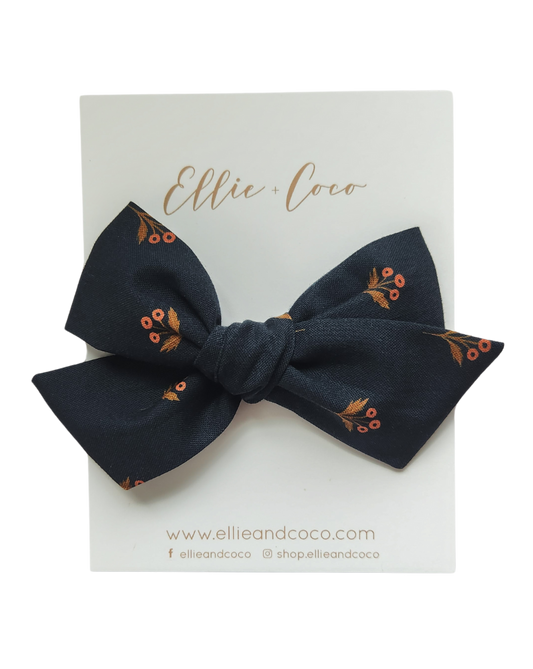 Navy Floral Oversize Bow - Velora