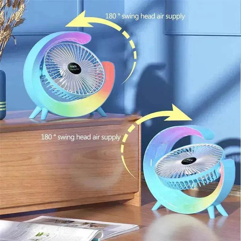 New Bright Night Light Charging Fan Desktop Silent Mini Electric Fan Portable Fan USB - Velora