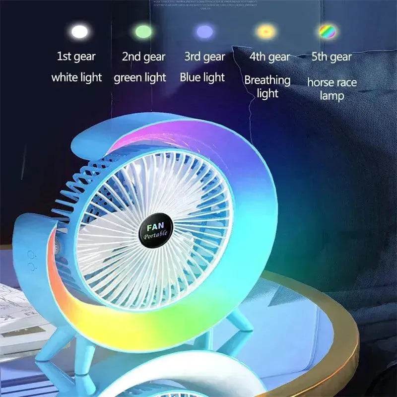 New Bright Night Light Charging Fan Desktop Silent Mini Electric Fan Portable Fan USB - Velora