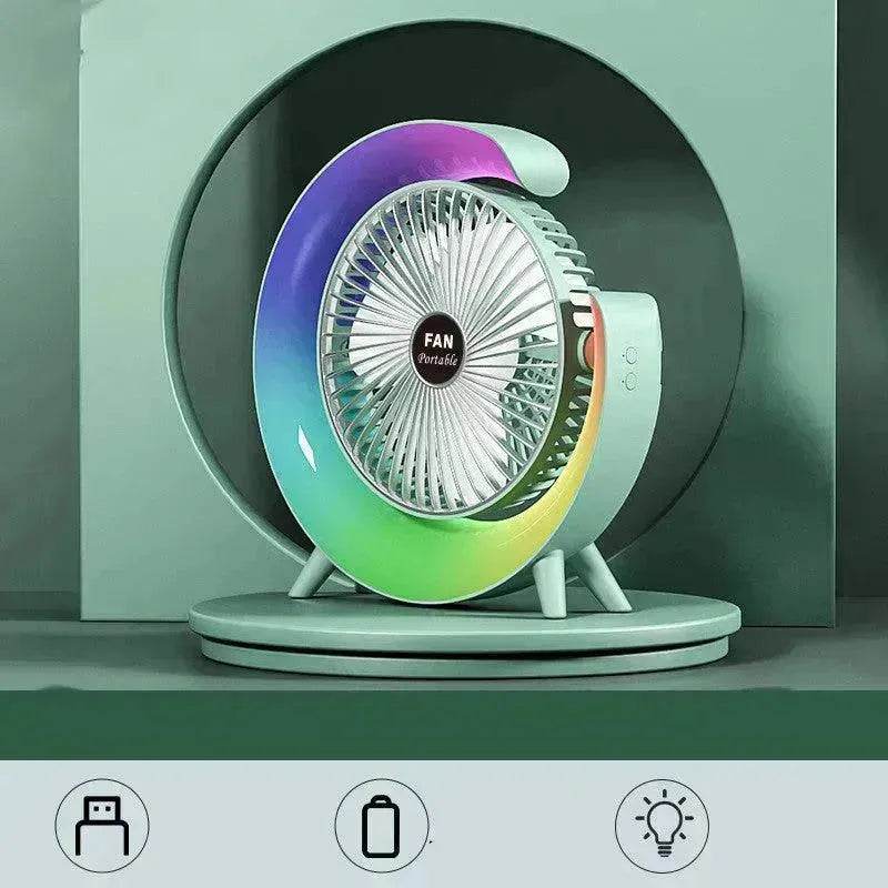 New Bright Night Light Charging Fan Desktop Silent Mini Electric Fan Portable Fan USB - Velora