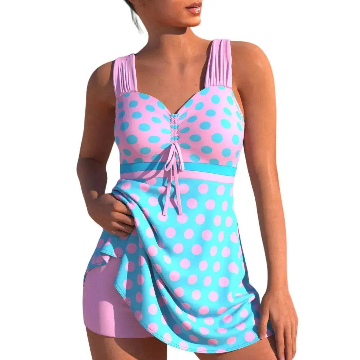 New European And American Plus Size Cherry Blossom Cross Strap Multi-color Skirt Split Women's Swimsuit - Velora