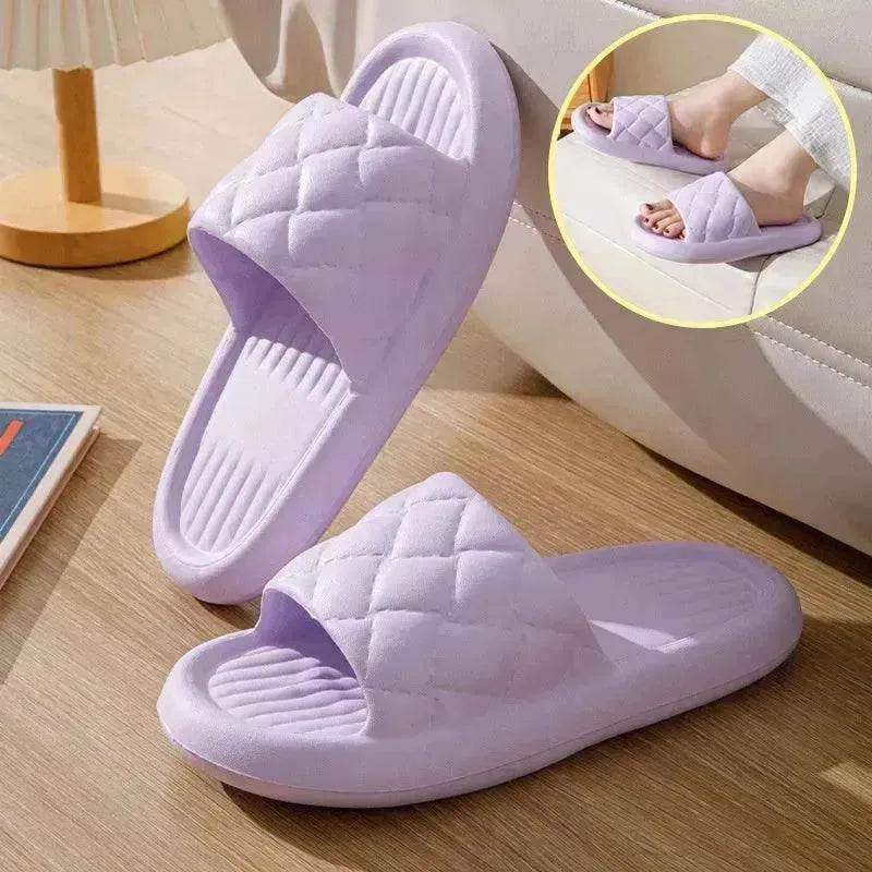 New Rhombus Home Slippers Summer Non-slip Floor Bathroom Slipper Lightweight Simple House Shoes For Women Men - Velora