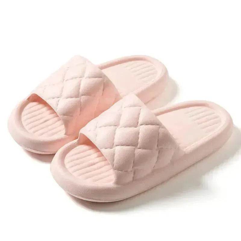 New Rhombus Home Slippers Summer Non-slip Floor Bathroom Slipper Lightweight Simple House Shoes For Women Men - Velora