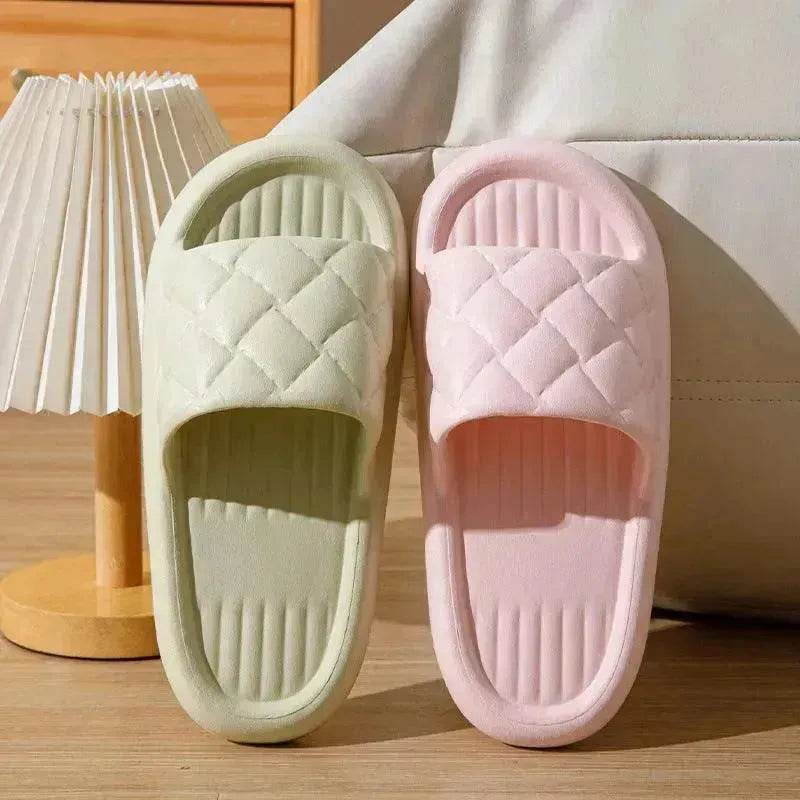 New Rhombus Home Slippers Summer Non-slip Floor Bathroom Slipper Lightweight Simple House Shoes For Women Men - Velora