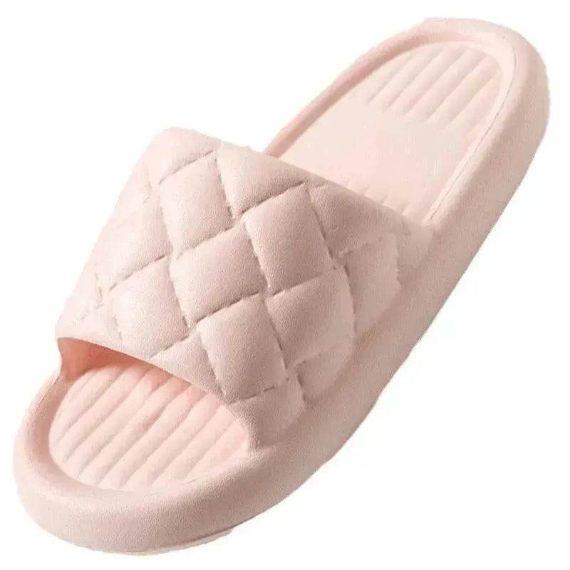New Rhombus Home Slippers Summer Non-slip Floor Bathroom Slipper Lightweight Simple House Shoes For Women Men - Velora