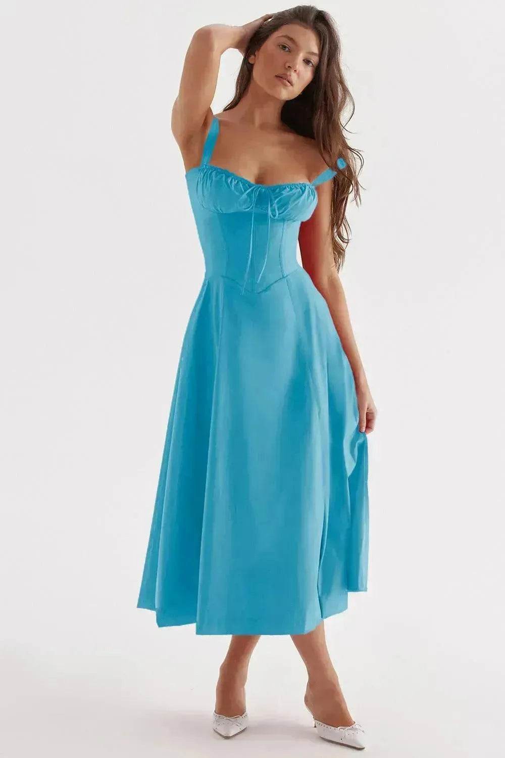 New Spring Summer Floral Midi Dress Spaghetti Strap Slit Midi Flared Gown - Velora