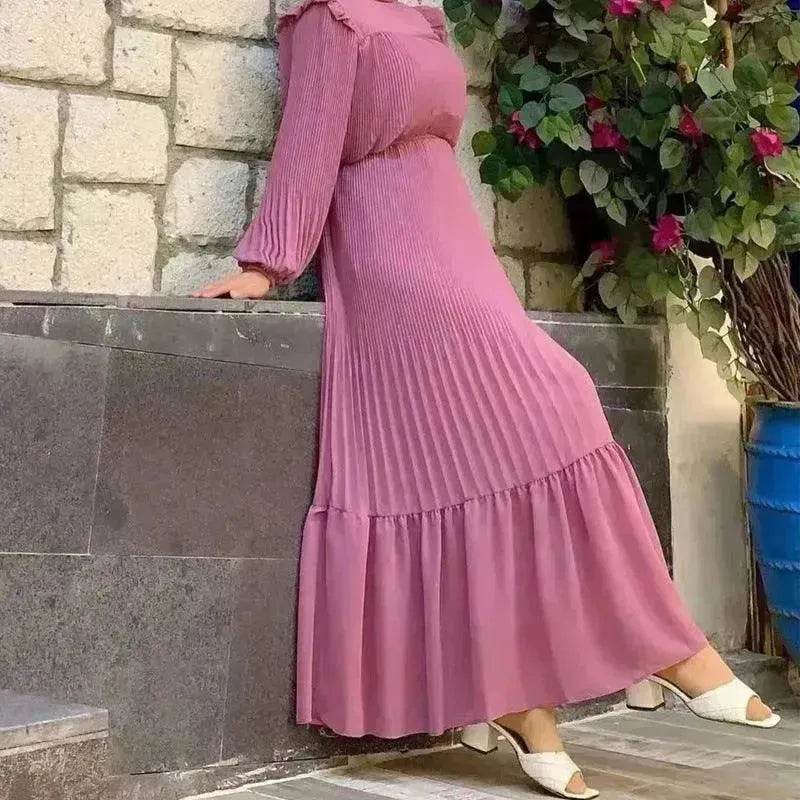 New Women's Net Color High Collar Pullover Fashion Loose Middle East Dresses - Velora