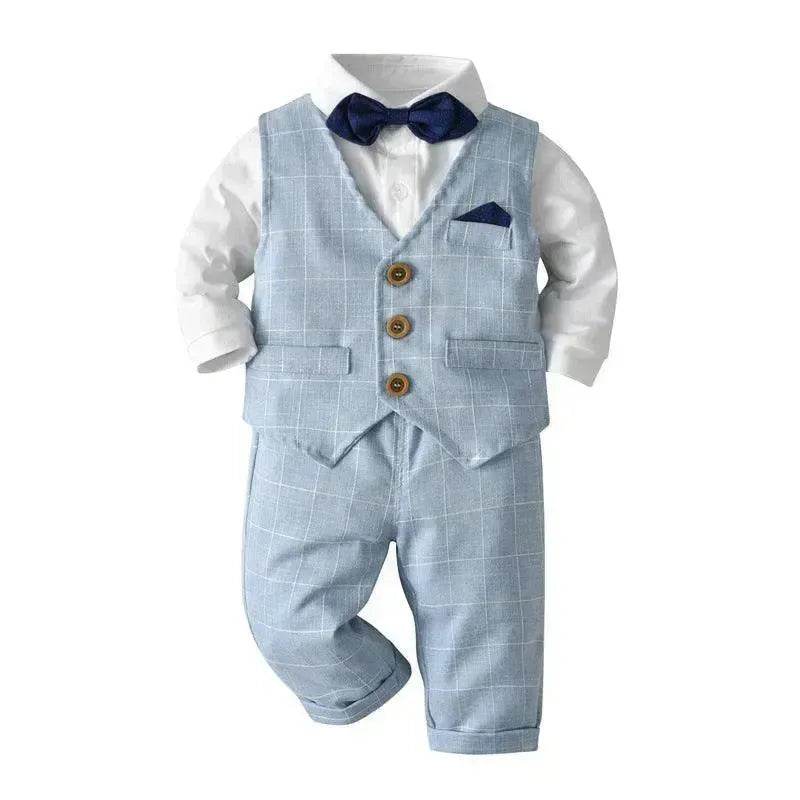 Newborn Baby Boy Gentleman Tuxedo Bow Tie Single-breasted Vest Long Sleeve Children Clothing - Velora
