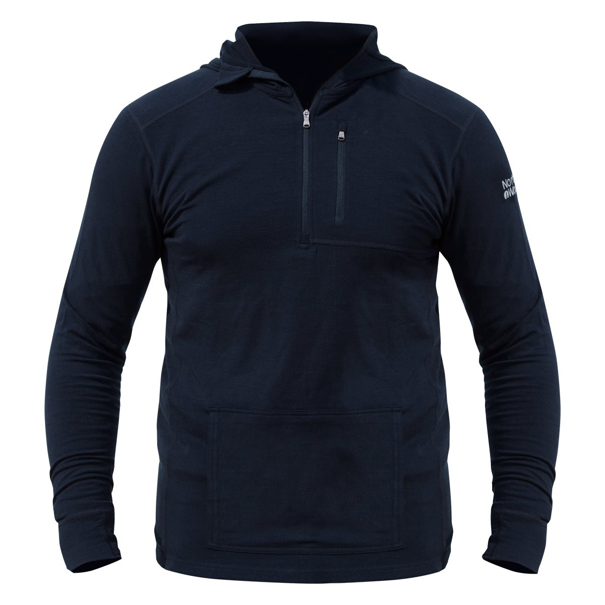 NorthWool Men's Merino Wool 1/4 Zip Midlayer Hoodie with Pouch and Pocket 260 GSM - Velora