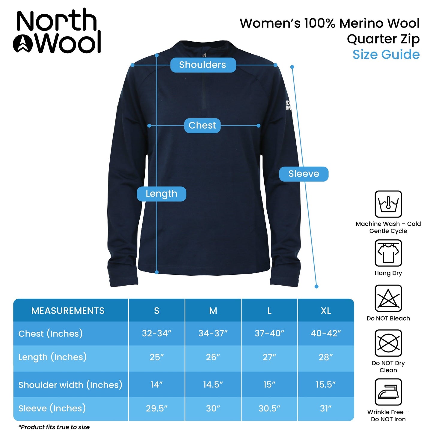 NorthWool Women's 100% Merino Wool 1/4 Zip Baselayer Pullover Sweater 260 GSM - Velora