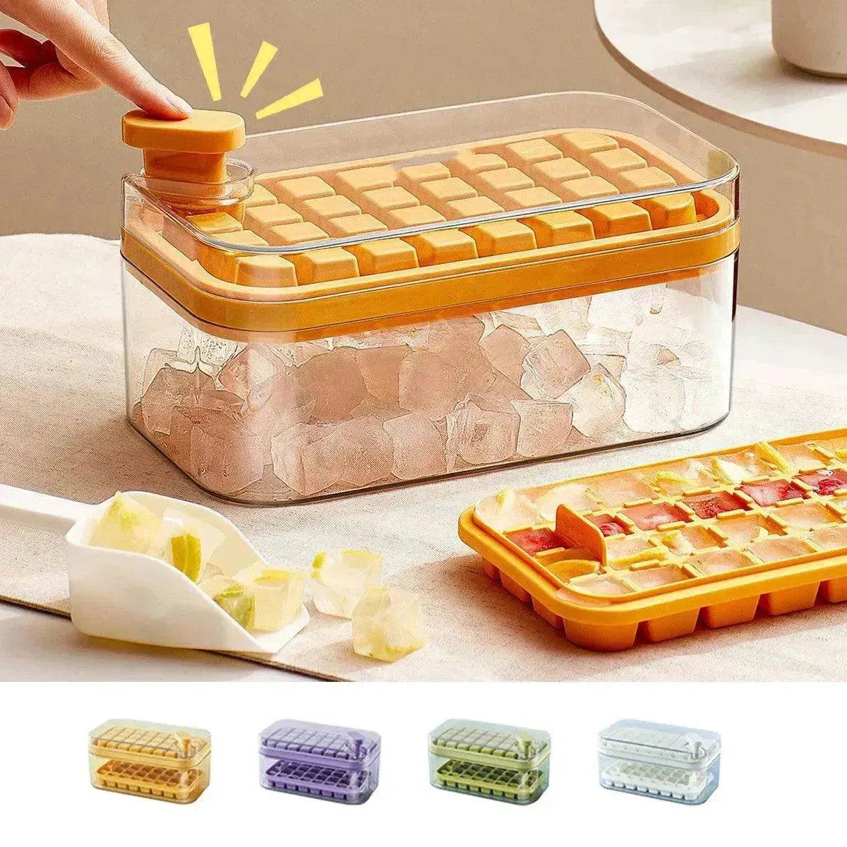 One-button Press Type Ice Mold Box Plastics Ice Cube Maker Ice Tray Mold With Storage Box With Lid Bar Kitchen Accessories - Velora