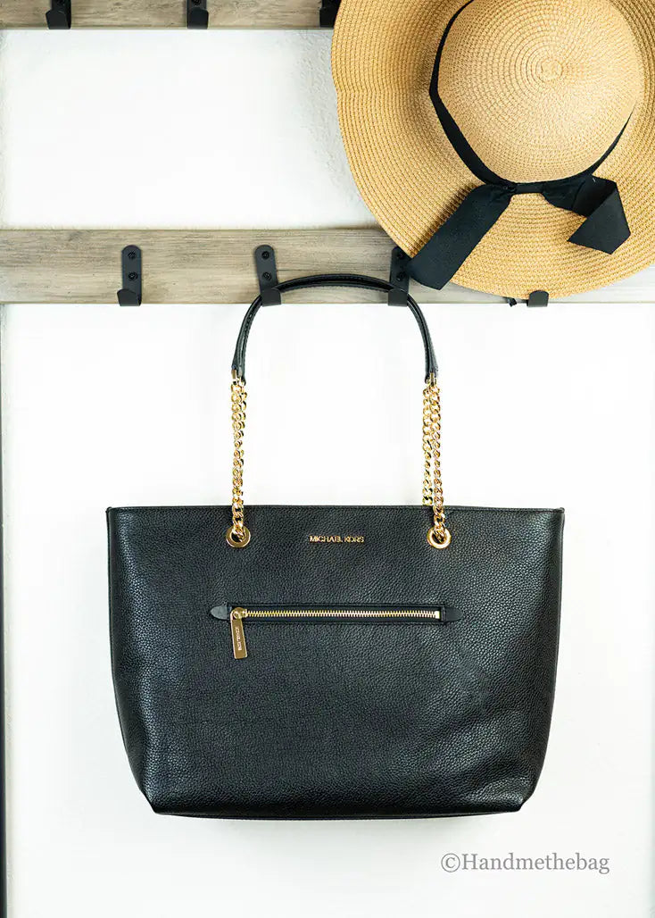 Michael Kors Pebbled Leather Chain Tote - Black