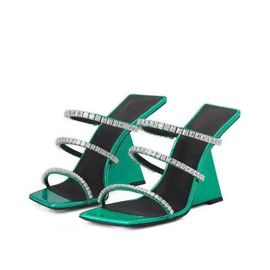 Patent Leather Square Block High Wedge Slippers - Velora