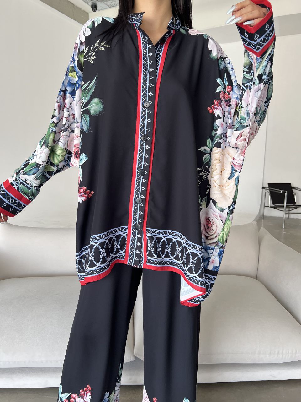 Printed Top with Wide Leg Pants - Velora