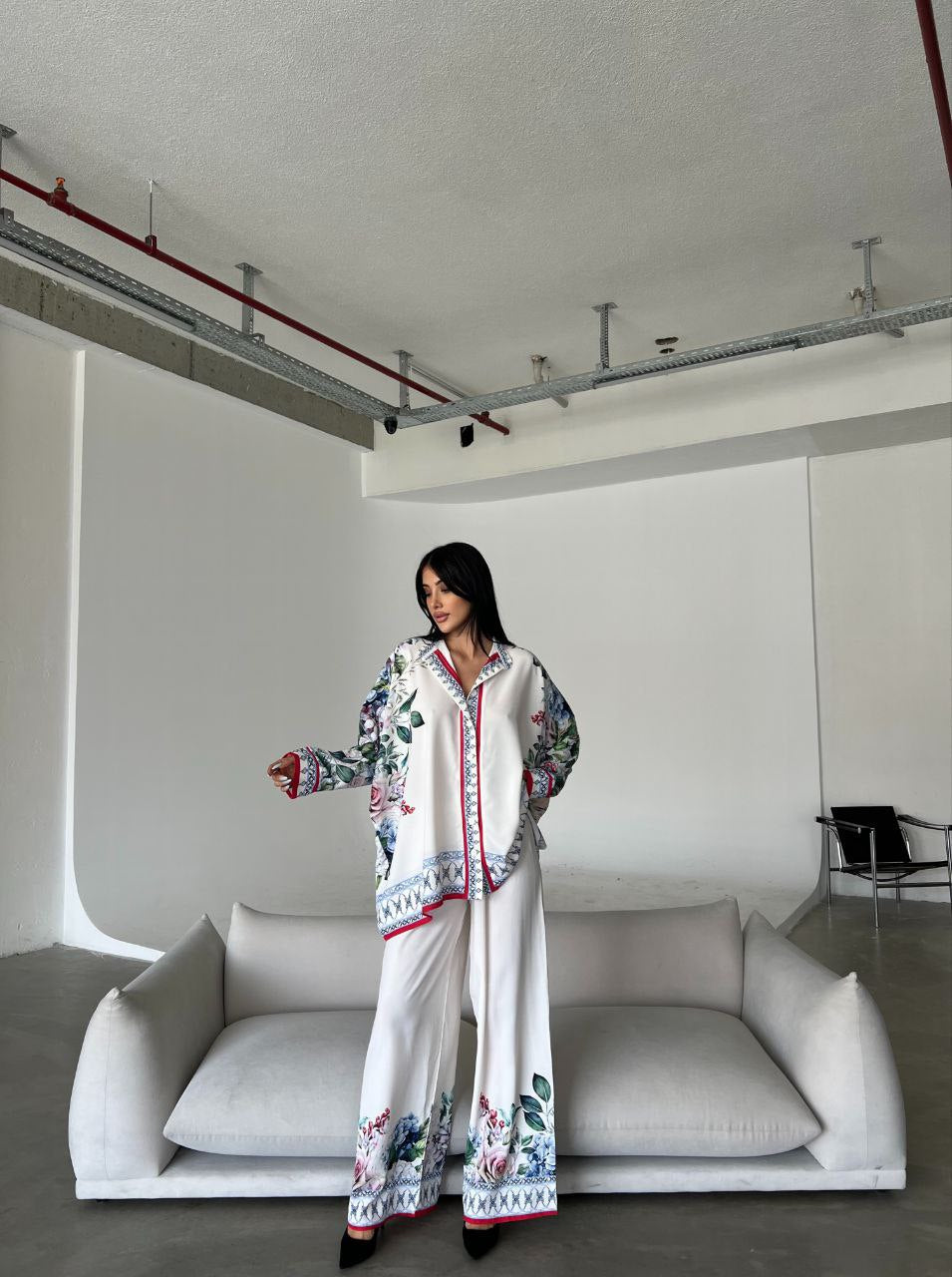 Printed Top with Wide Leg Pants - Velora