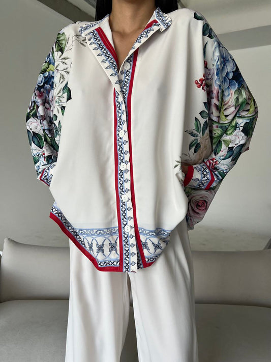 Printed Top with Wide Leg Pants - Velora