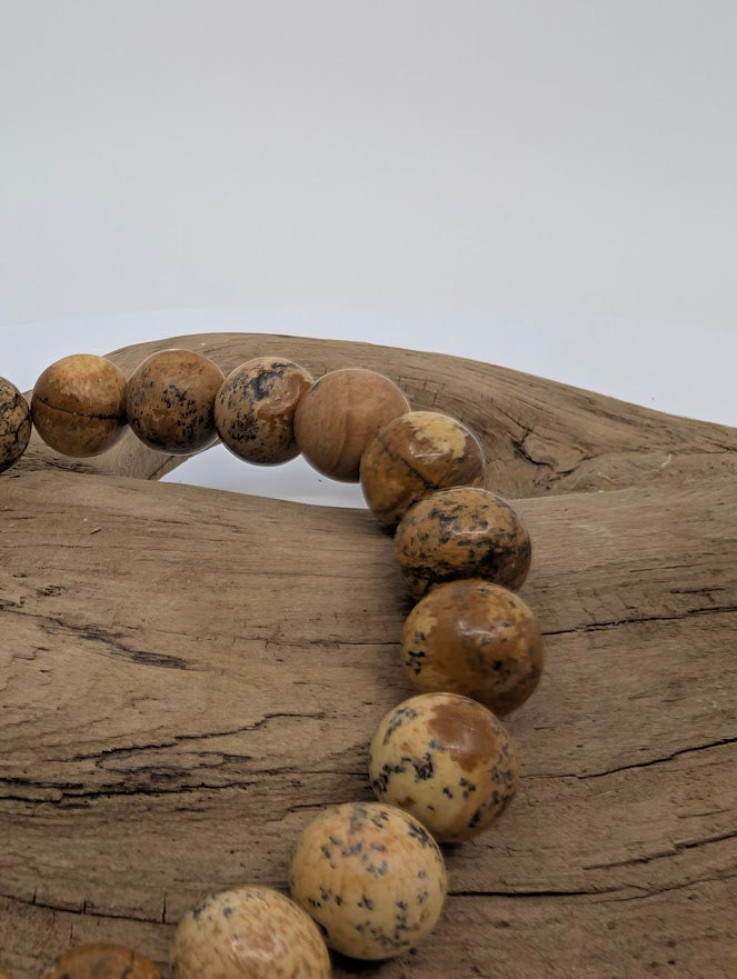 Picture Jasper Bracelet — 8mm Round Beads