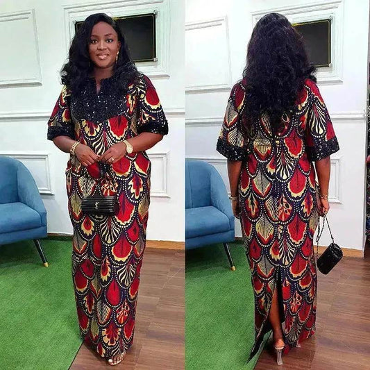 Plus Size Women's Satin Sequin Long Gown Dress